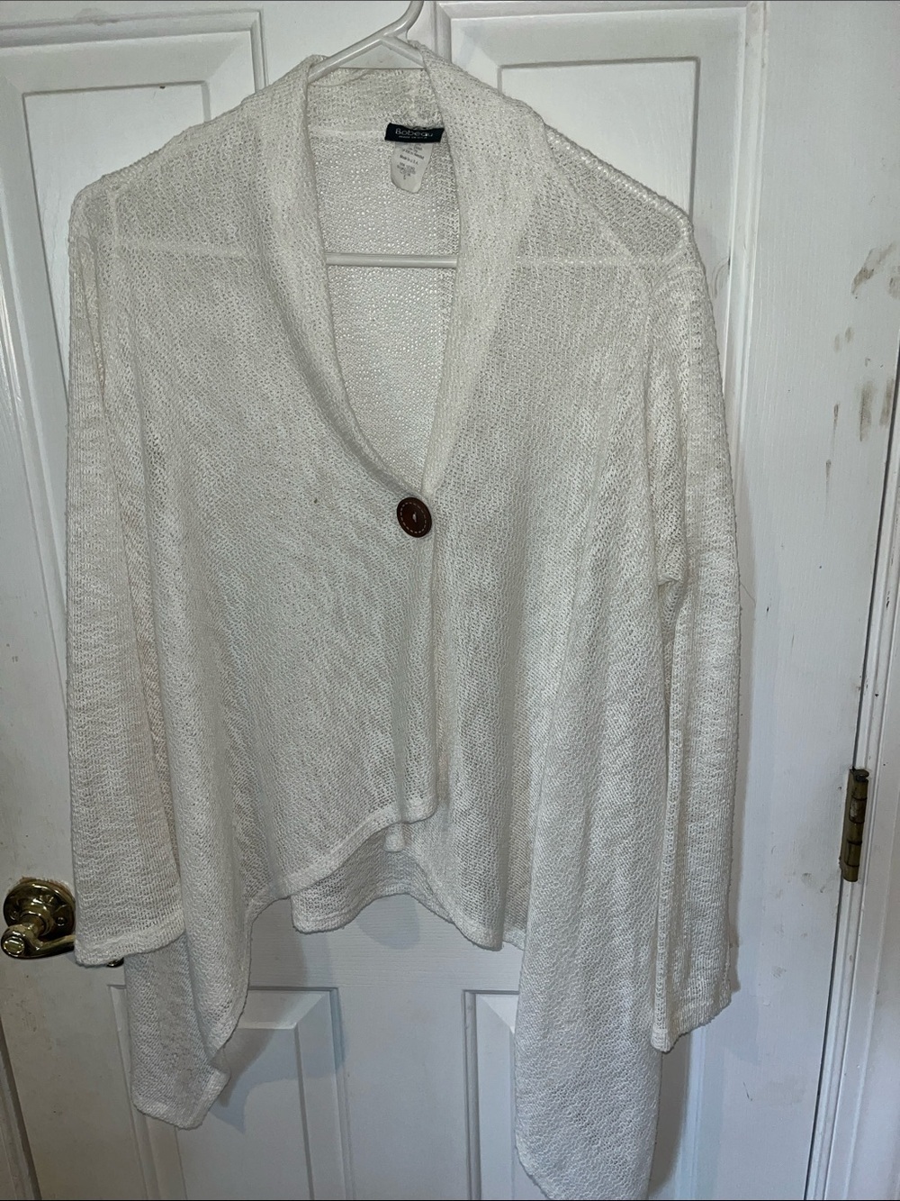 Bobeau White Open Knit Cardigan Size Small One Button Lightweight Made in USA